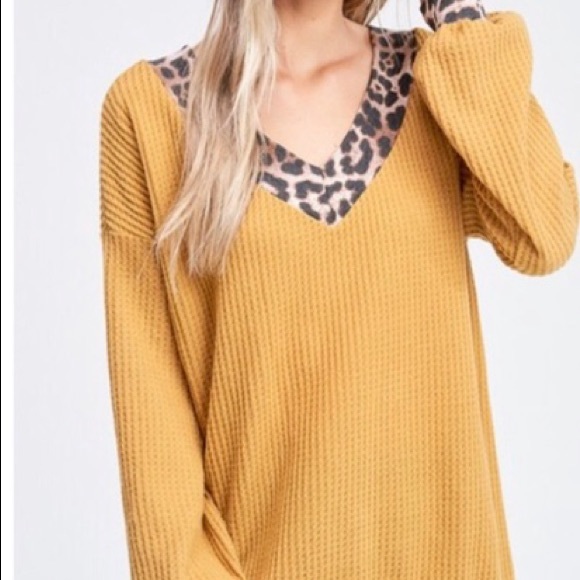 Cheetah Trim V-neck sweater top - Picture 5 of 7